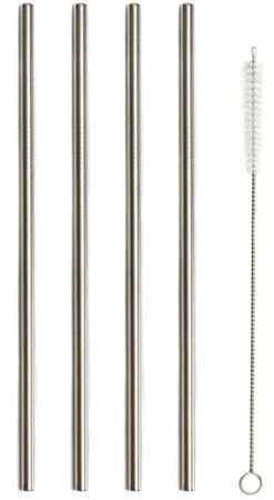 Sareva Herbruikbare Rietjes - Met Borstel - RVS - 4 Stuks -Thuiskeuken Sareva Rietjes Rech RVS 1