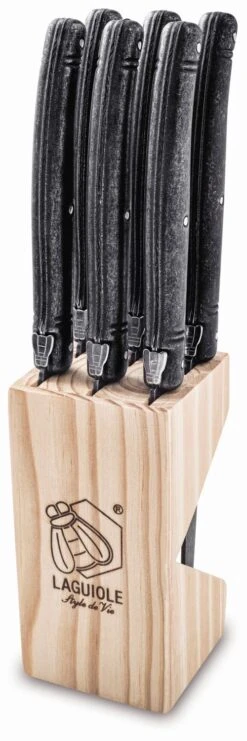 Laguiole Style De Vie Steakmessen Premium Line Black Stonewash 6 Stuks